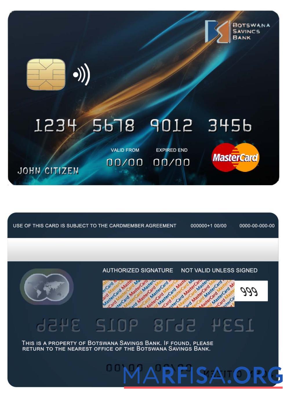 Printable Botswana Savings bank mastercard download for verification